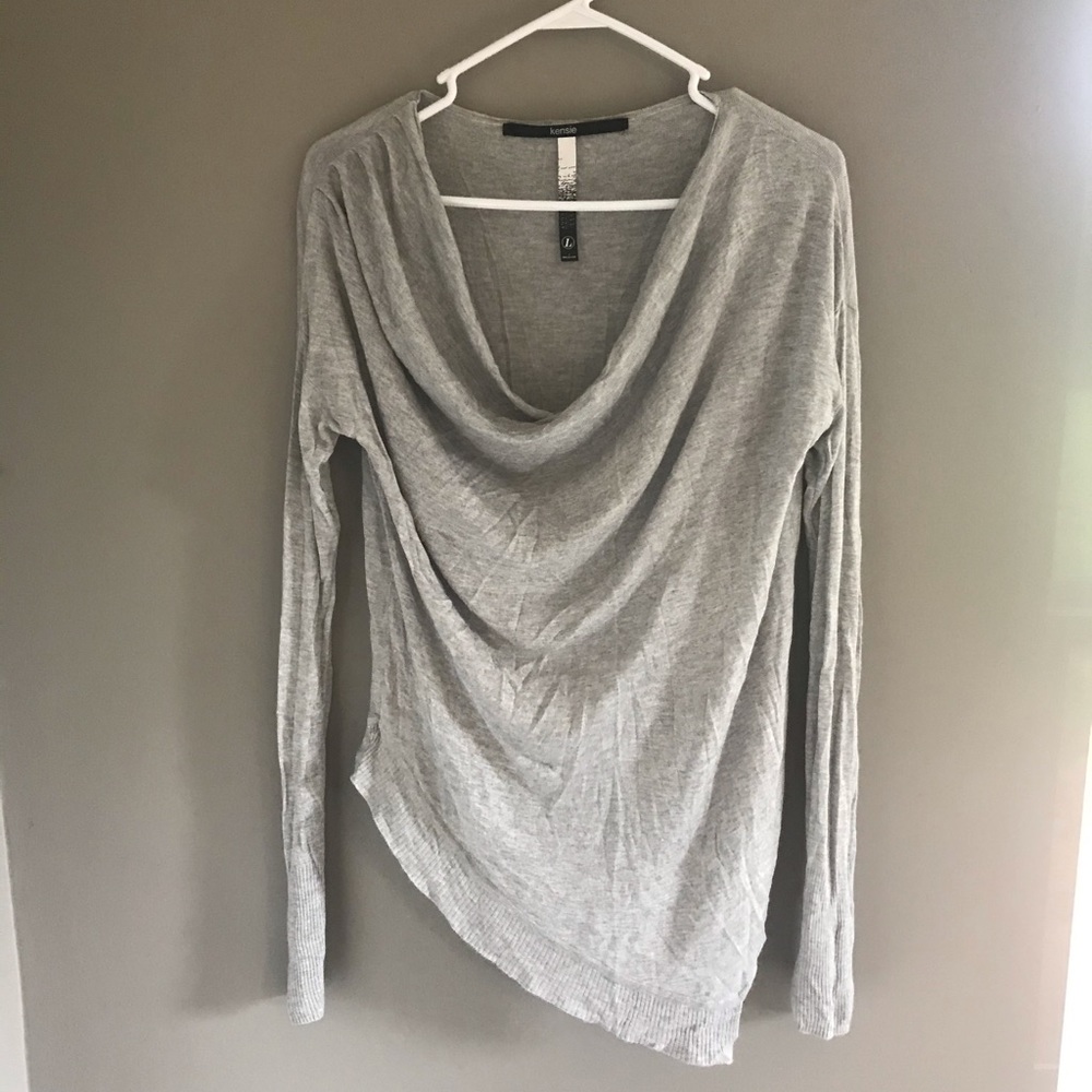 Grey Kensie Sweater. Asymmetrical hem. Cowl neck